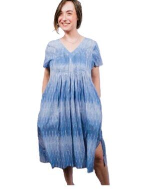 Dolma Gaia Dye Ikat Tunic Midi Dress XL Cotton Lightweight Scandi Lagenlook